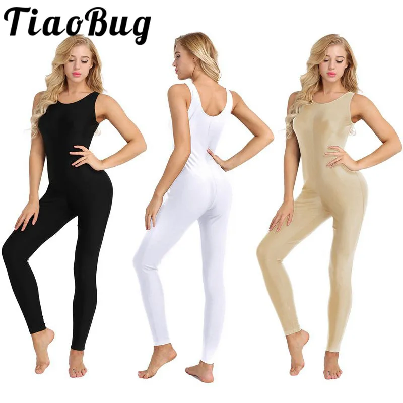 

Summer Women Adult One-Piece Jumpsuit Sleeveless Scoop Neck Footless Stretchy Solid Tank Unitard Yoga Dance Leotard Bodysuit