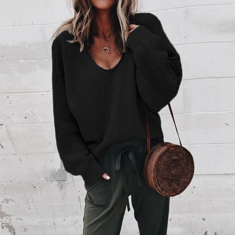 Loose women jumper spring autumn oversized knitted women sweaters and pullovers thin black long sleeve ladies sweater DR2250 (33)