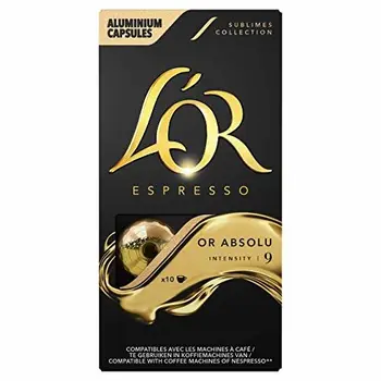 L'OR Espresso Coffee OR ABSOLU Intensity 9 - Nespresso®* Compatible Aluminium Coffee Capsules - 10 Packs of 10 Capsules (100
L'OR Espresso Coffee OR ABSOLU Intensity 9 - Nespresso®* Compatible Aluminium Coffee Capsules - 10 Packs of 10 Capsules (100
