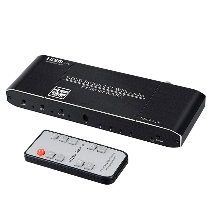 HDMI 2.0 Switcher 4 Cut 1 Band Audio Separation Support HDR 10 ARC 4K 60Hz Support 5.1 Channel US Plug
HDMI 2.0 Switcher 4 Cut 1 Band Audio Separation Support HDR 10 ARC 4K 60Hz Support 5.1 Channel US Plug