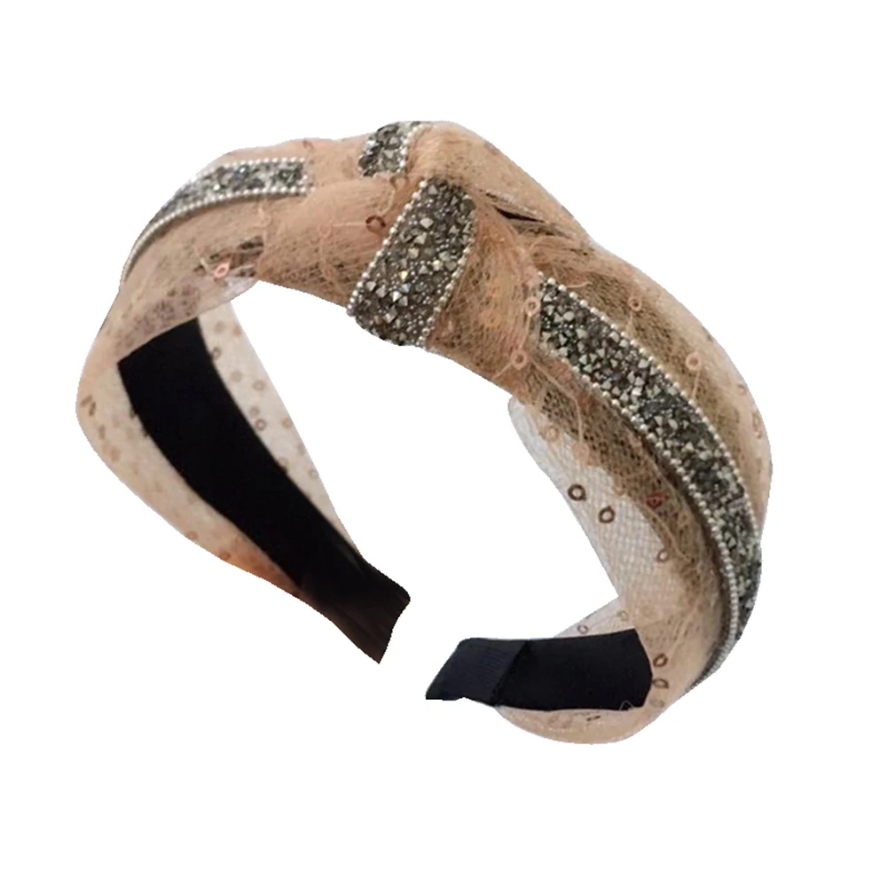 headband wide-brimmed rhinestones lace sequins knotted hair band