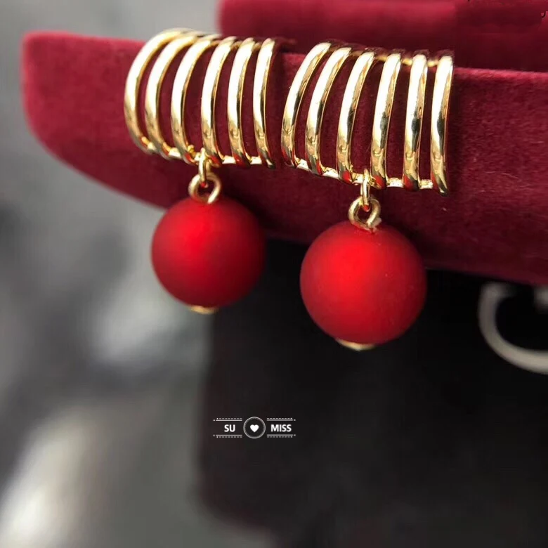 Фото Unique Design New Year Red Simulated Pearl Dangle Earring For Women Charm Wedding Jewelry Party Drop | Украшения и аксессуары