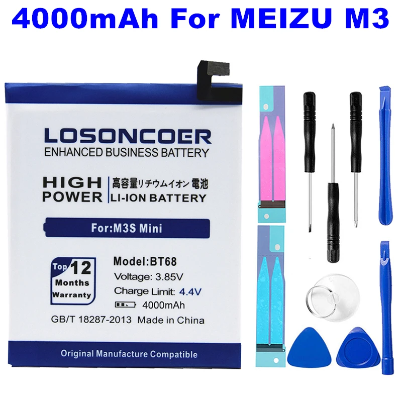 LOSONCOER 4000mAh BT68 BT15 For MEIZU M3 Mini M3S M3S Mini High Capacity Mobile Phone Battery~In Stock
LOSONCOER 4000mAh BT68 BT15 For MEIZU M3 Mini M3S M3S Mini High Capacity Mobile Phone Battery~In Stock
