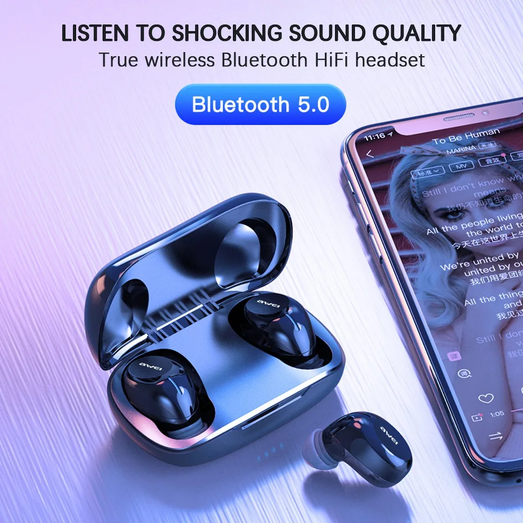 Лучшие продажи 2020 продуктов AWEI T20 Мини Bluetooth 5 0 гарнитуры беспроводные наушники в