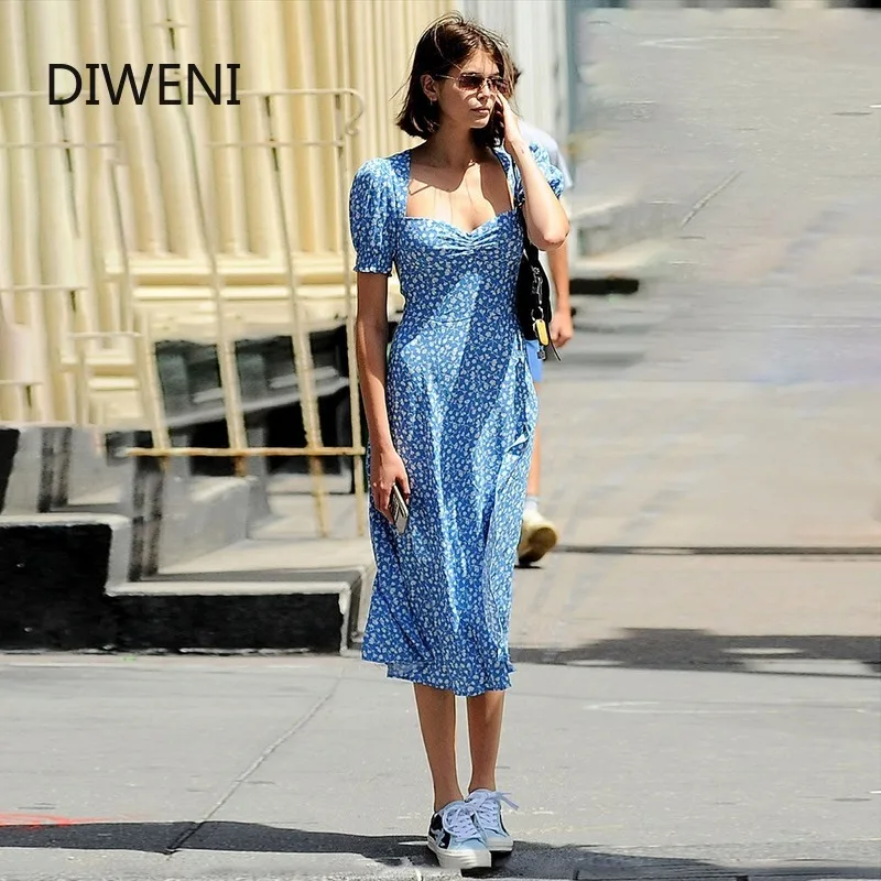 Женское винтажное платье DIWEINI Повседневное средней длины с цветочным принтом и