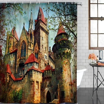 Polyester Curtain Retro Castle Bathroom Shower Curtains Bathroom Item Waterproof Shower Curtain &12 Hook 
Polyester Curtain Retro Castle Bathroom Shower Curtains Bathroom Item Waterproof Shower Curtain &12 Hook