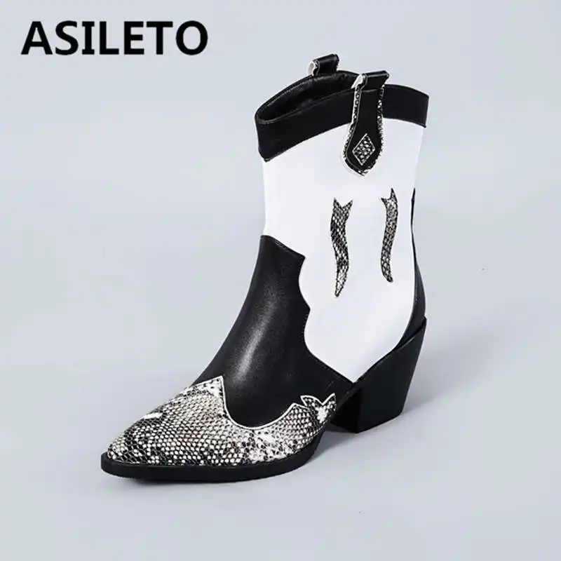 ASILETO mixed color woman ankle boots chunky heels autumn footwear pointed toe western coaby boot snake pattern brand bottes
ASILETO mixed color woman ankle boots chunky heels autumn footwear pointed toe western coaby boot snake pattern brand bottes