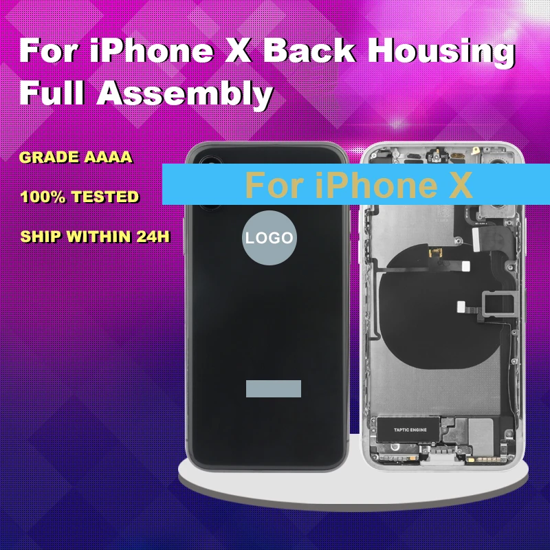 Full Housing for IPhone X Back Glass Battery Door Rear Cover Middle Frame Chassis + Flex Cable Replacement NO Vibracall NO WIFI
Full Housing for IPhone X Back Glass Battery Door Rear Cover Middle Frame Chassis + Flex Cable Replacement NO Vibracall NO WIFI