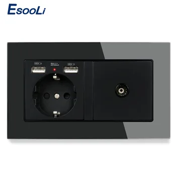 Esooli EU Standard Wall Socket 2 USB Charge Port With Hidden Soft LED + Female TV Connector Tempered Glass Frame
Esooli EU Standard Wall Socket 2 USB Charge Port With Hidden Soft LED + Female TV Connector Tempered Glass Frame