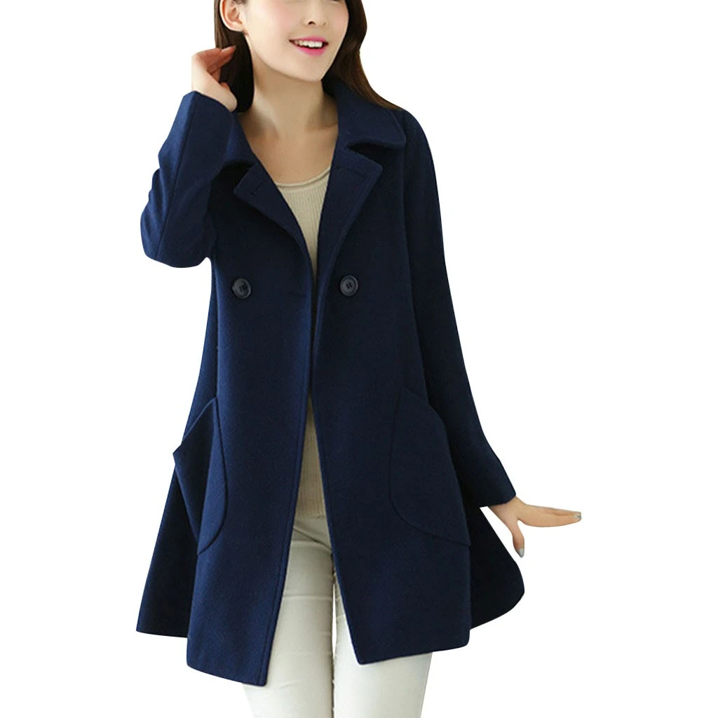 CHAMSGEND New Petite Wool Coat Female Autumn Winter Woolen Coat 2019 Ladies Long Cloak Waisted Overcoat Plus Size 1004