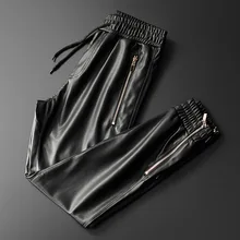 Brand Men Leather Pants Superior Quality Elastic Waist Jogger Pants Zipper Pockets Faux Leather Trousers Pencil Pants
Brand Men Leather Pants Superior Quality Elastic Waist Jogger Pants Zipper Pockets Faux Leather Trousers Pencil Pants
