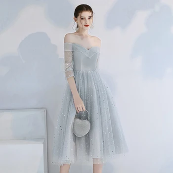 Elegant Gray Bridesmaid Dresses Sexy Off Shoulder Deep V-neck Wedding Dress Exquisite Sequins Tulle Lady Ball Formal Party Dress
Elegant Gray Bridesmaid Dresses Sexy Off Shoulder Deep V-neck Wedding Dress Exquisite Sequins Tulle Lady Ball Formal Party Dress
