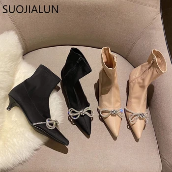 SUOJIALUN 2020 Autumn Sock Boots for WomenFashion Bling Rhinestone Bow Chelsea Boots Pointed Toe Zipper Stretch Boots Pump Shoes
SUOJIALUN 2020 Autumn Sock Boots for WomenFashion Bling Rhinestone Bow Chelsea Boots Pointed Toe Zipper Stretch Boots Pump Shoes