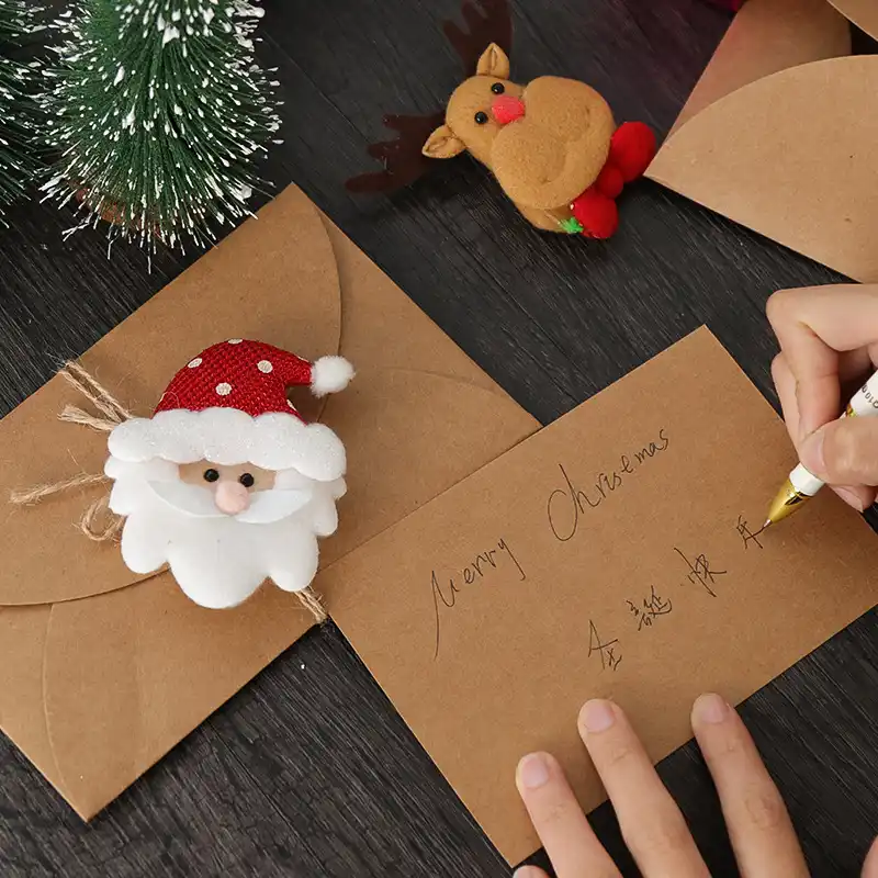 kraft paper greeting card with plush hairpin christmas card