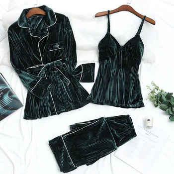 3pcs/lot Sexy Women Velvet Pajamas Sets Lapel Nightgown Fashion Slings Sleepwear Long Trousers Autumn Winter Female Homewear #F
3pcs/lot Sexy Women Velvet Pajamas Sets Lapel Nightgown Fashion Slings Sleepwear Long Trousers Autumn Winter Female Homewear #F