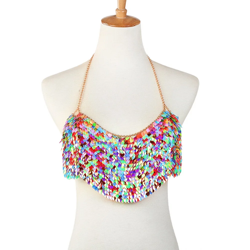 Handmade geometric colorful clothing chain personality punk exaggerated body chest chain 
Handmade geometric colorful clothing chain personality punk exaggerated body chest chain