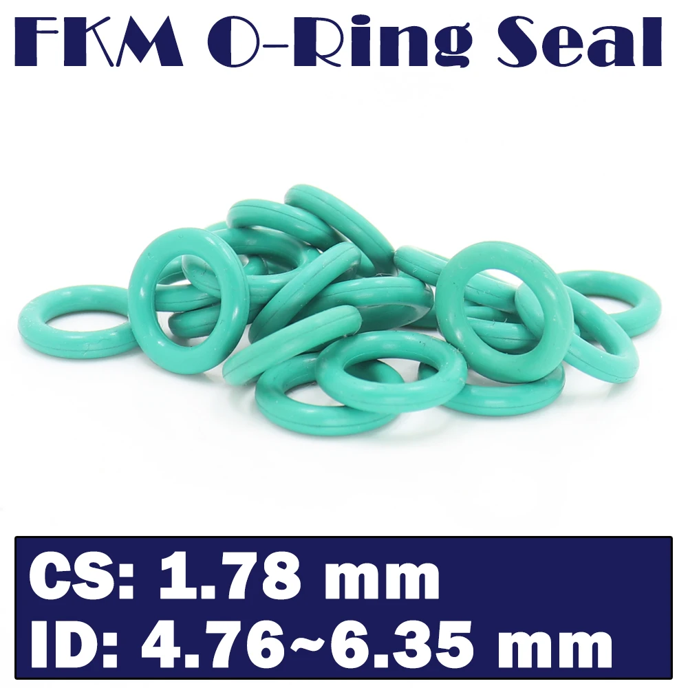 

CS1.78mm FKM Rubber O RING ID 4.76/4.87/5.12/5.28/6.07/6.35*1.78 mm 100PCS O-Ring Fluorine Gasket Oil seal Green ORing