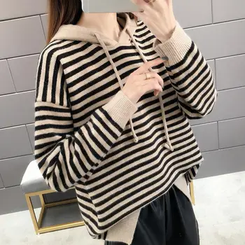 Women Sweaters Hooded Sweater Women's Short Loose Striped Knit Tops 2019 New Arrival Pullover Top Womans Knit Long Sleeved Tops
Women Sweaters Hooded Sweater Women's Short Loose Striped Knit Tops 2019 New Arrival Pullover Top Womans Knit Long Sleeved Tops