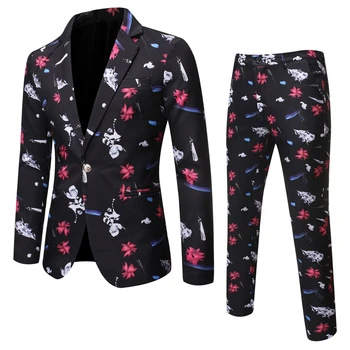 Fall Men's Blazer coat and pants blue and black floral jacket + pants slim men suit two-piece suit 
Fall Men's Blazer coat and pants blue and black floral jacket + pants slim men suit two-piece suit