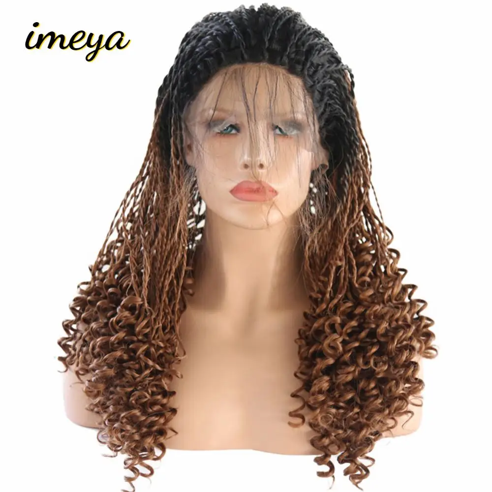 Imeya Ombre цвет синтетические кружева спереди 2x твист оплетка парики с детскими