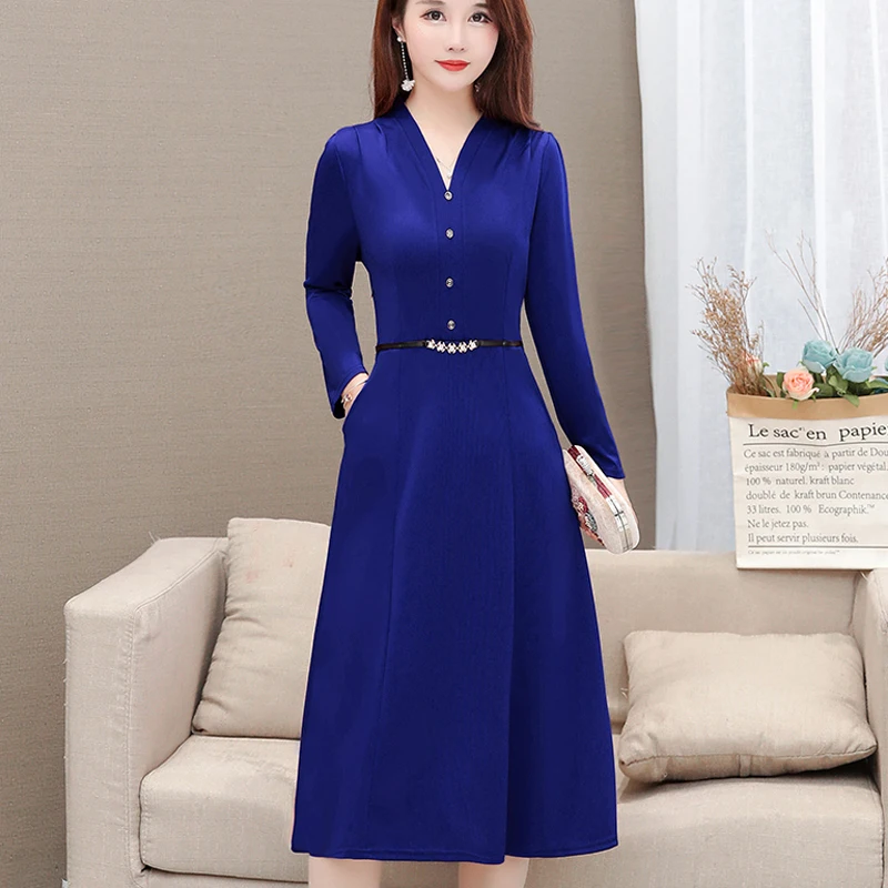 shintimes M-5XL Plus Size A-line Dress 2019 Autumn Korean Button V-Neck Women Elegant Long Dresses Long Sleeve Belt Party Dress
shintimes M-5XL Plus Size A-line Dress 2019 Autumn Korean Button V-Neck Women Elegant Long Dresses Long Sleeve Belt Party Dress
