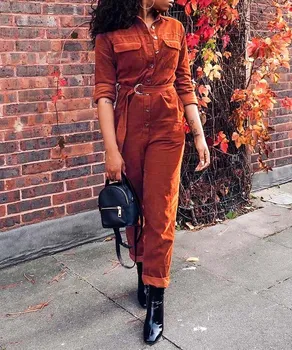 Women Fashion V-Neck Long Sleeve Jumpsuit Button Belt Corduroy Streetwear Romper
Women Fashion V-Neck Long Sleeve Jumpsuit Button Belt Corduroy Streetwear Romper