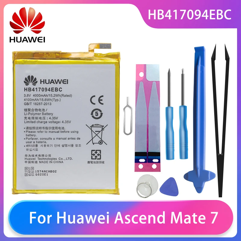 

Original Huawei Ascend Mate 7 Mate7 MT7 MT7-TL00 MT7-L09 MT7-TL10 Phone Battery HB417094EBC 4100mAh Free Tools Phone Batteries