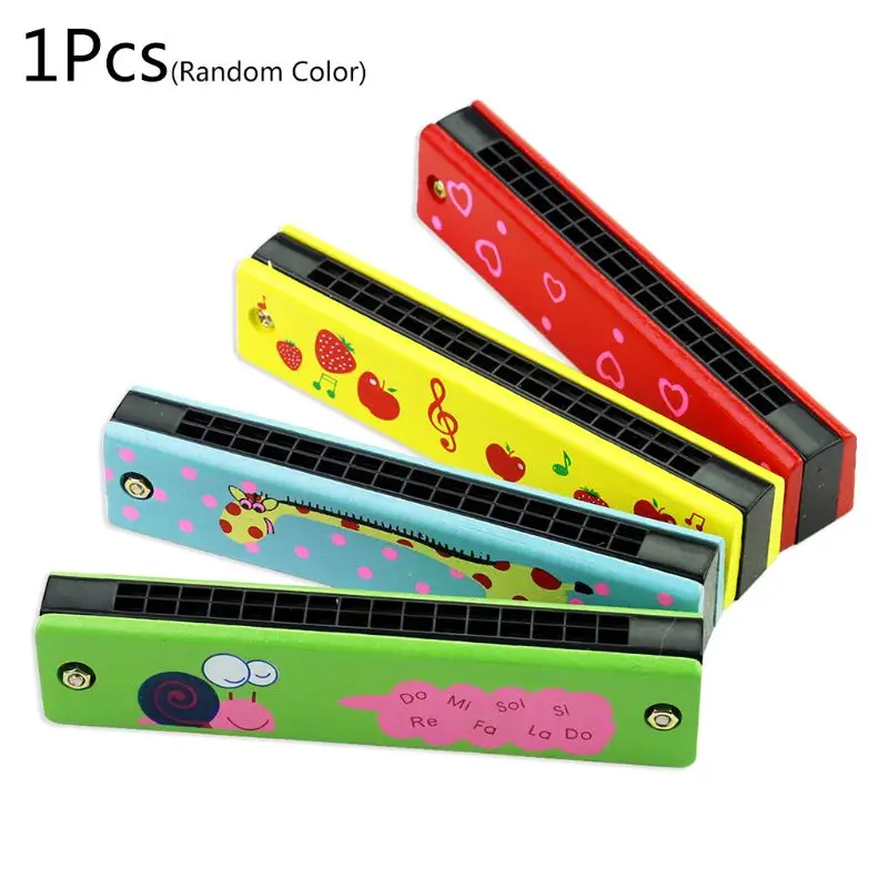 16 Hole Cute Harmonica for Beginner 5 Inch Wooden Educational Kids Children Cartoon Pattern Musical Toy | Спорт и развлечения