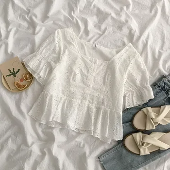 lace hollow out women blouse 2020 summer new solid white ruffles short high waist office lady elegant pulls outwear tops
lace hollow out women blouse 2020 summer new solid white ruffles short high waist office lady elegant pulls outwear tops