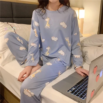 Giraffe-patterned Pajama Sets For Women Spring Autumn Long Sleeve Pyjamas For Woman Loose Comfort Female Pijama Sleepwear