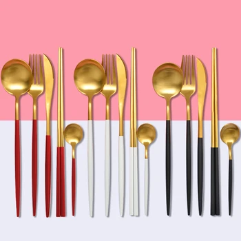 5Pcs Cutlery Set Reusable Stainless Steel Blue Black Gold Western Knife Fork Spoon Tableware Set Wedding Dinnerware Set MM60CJ
5Pcs Cutlery Set Reusable Stainless Steel Blue Black Gold Western Knife Fork Spoon Tableware Set Wedding Dinnerware Set MM60CJ
