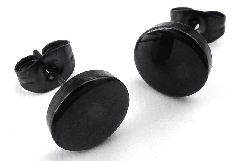 

Jewelry Men's Earrings, 8mm Circle Ear Studs, 2pcs (1 Pair), Stainless Steel, Black