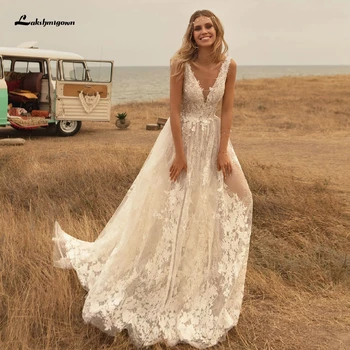 Lakshmigown Vintage Lace Boho Wedding Dres Beach Deep V Neck Sexy Bridal Tulle Wedding Dresses Open Back Robe Marie 2020
Lakshmigown Vintage Lace Boho Wedding Dres Beach Deep V Neck Sexy Bridal Tulle Wedding Dresses Open Back Robe Marie 2020