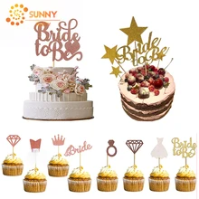 12 pçs noiva para ser decoração do bolo de casamento glitter coroa anéis cupcake topper despedida de solteira decoração do chuveiro de noiva suprimentos(China)