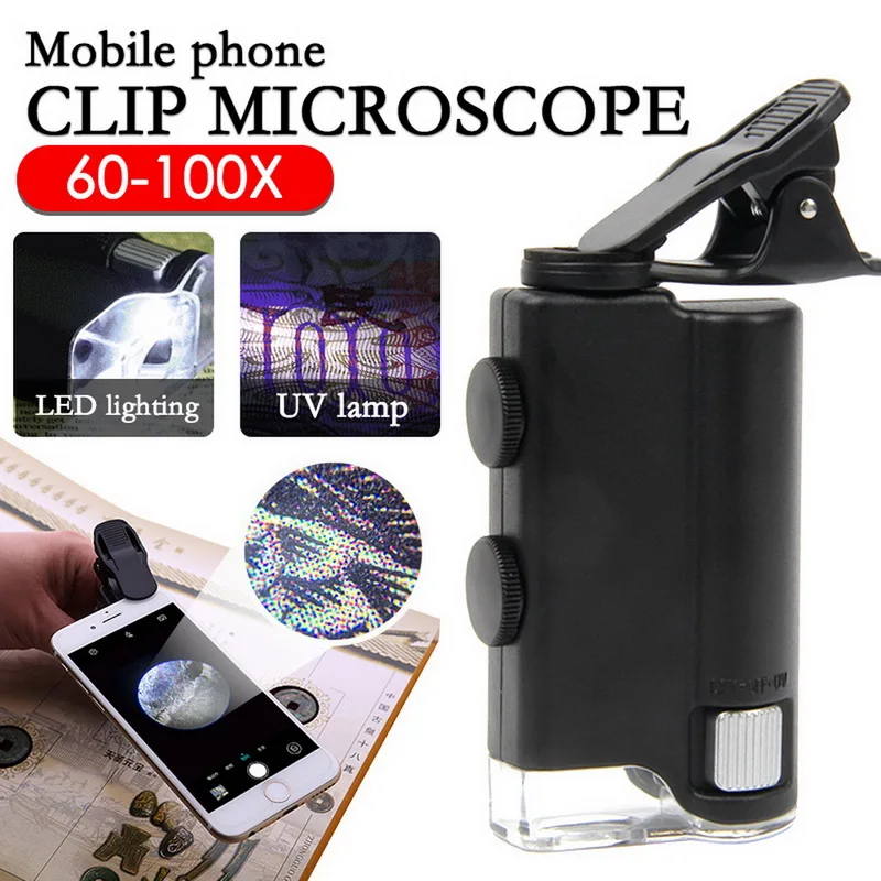 Cell Phones Microscope 60X -100X with Clip Mobile Phone, Pocket Magnifier, UV LED Light f / Jade ID Mobile phone clip microscope
Cell Phones Microscope 60X -100X with Clip Mobile Phone, Pocket Magnifier, UV LED Light f / Jade ID Mobile phone clip microscope