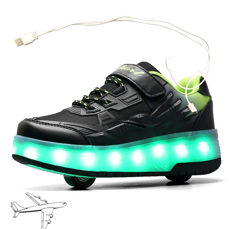 

USB Charging Children Roller Skate Casual Shoes Boys Girl Automatic Jazzy LED Lighted Flashing Kids Glowing Sneakers with Wheels