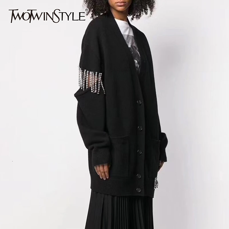 TWOTWINSTYLE Hollow Out Patchwork Tassel Women's Cardigans V Neck Pocket Female Sweaters 2019 Autumn Oversized Fashion New
TWOTWINSTYLE Hollow Out Patchwork Tassel Women's Cardigans V Neck Pocket Female Sweaters 2019 Autumn Oversized Fashion New