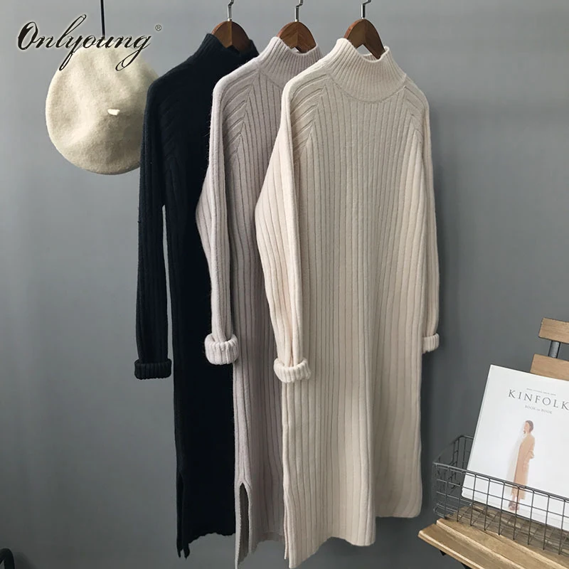 Onlyoung 2019 Осень Зима Женское вязаное платье с длинным рукавом теплое толстое