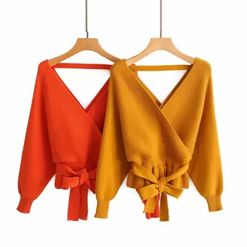 Women Sexy V Neck Backless Elegant Sweater Tops Solid Long Sleeve Jumper Female Chic Bow Lace Up Pullover Sweaters Sale Items
Women Sexy V Neck Backless Elegant Sweater Tops Solid Long Sleeve Jumper Female Chic Bow Lace Up Pullover Sweaters Sale Items