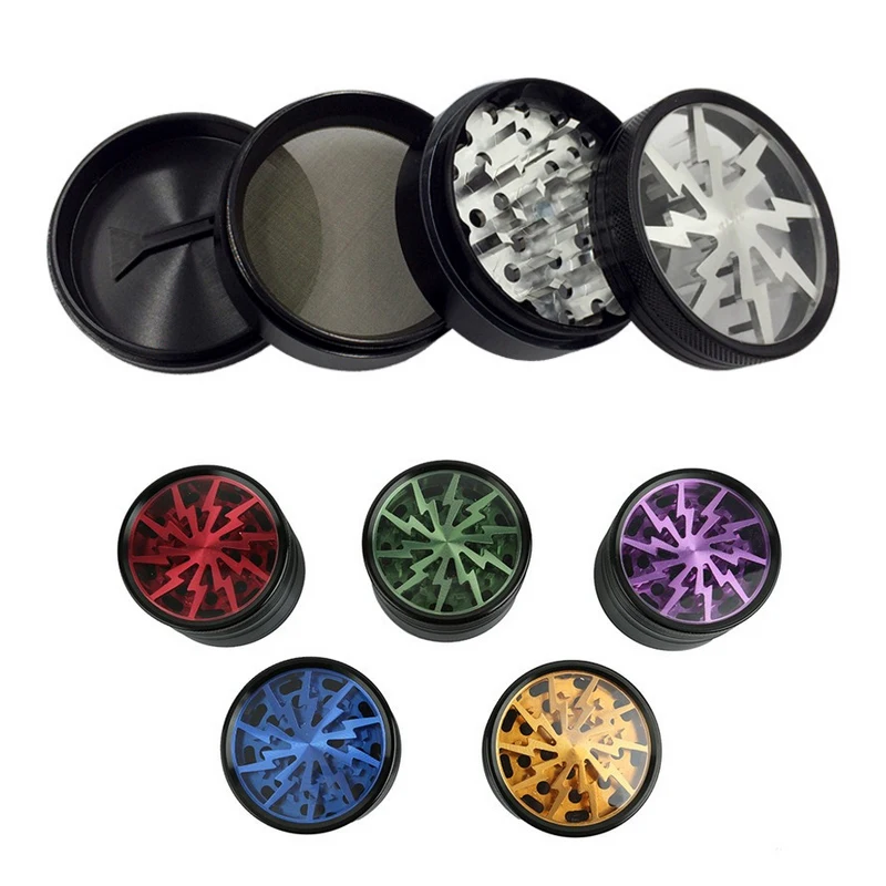 

63mm 4 Layers Lightning-shaped Smoking Weed Herb Grinders Tobacco Cigarette Crusher Shredder Dry pipe and accessories 880986