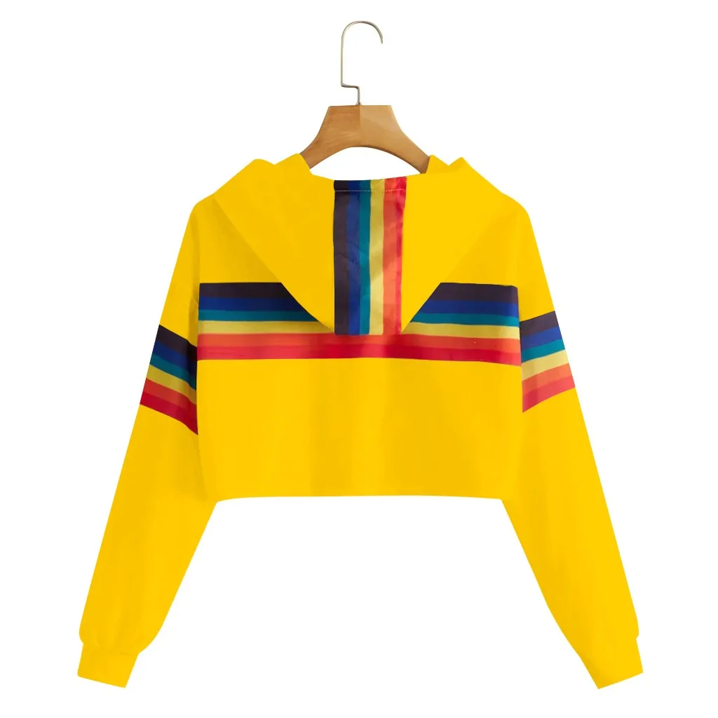 Jaycosin 2019 Fashion Autumn Women Rainbow Stripe Sweatshirt Stylish Long Sleeve Comfortable Female Casual Crop Blouse 930#10