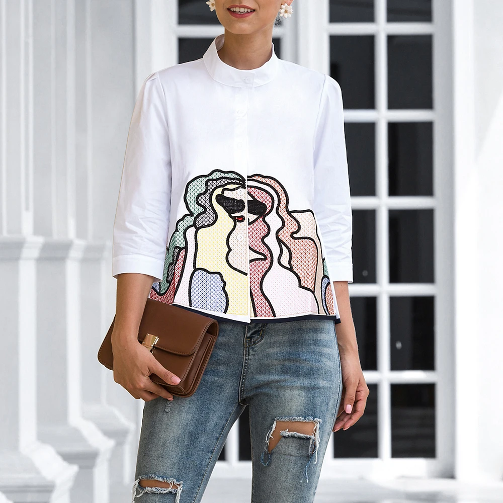 Spring Summer Embroidery Print Shirts Women Casual Mid-Sleeve Fashion Shirt Chic Top For Woman Vintage Loose Tops 2021 New
Spring Summer Embroidery Print Shirts Women Casual Mid-Sleeve Fashion Shirt Chic Top For Woman Vintage Loose Tops 2021 New