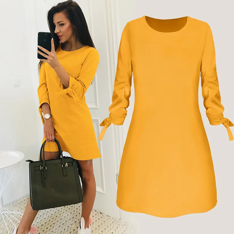 Fashion 3/4 Sleeve Women Dress Autumn Winter Solid Color Casual O-Neck Loose Dresses Bow Elegant Beach Female Vestidos Plus Size
Fashion 3/4 Sleeve Women Dress Autumn Winter Solid Color Casual O-Neck Loose Dresses Bow Elegant Beach Female Vestidos Plus Size