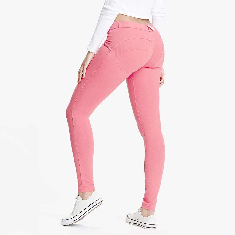 Melody Four Ways Stretchable Pink Push Up Knitted Pants High Stretchy Super Skinny Up Lifting Mid Rise Sexy Leggings For Women