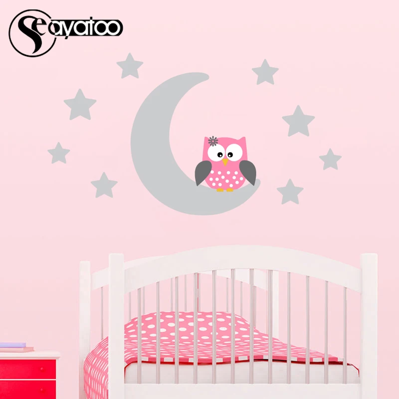 

Cartoon Animal Owl Moon Stars Bedroom Vinyl Wall Sticker Decal Kids Baby Room Nursery Decoration Stickers