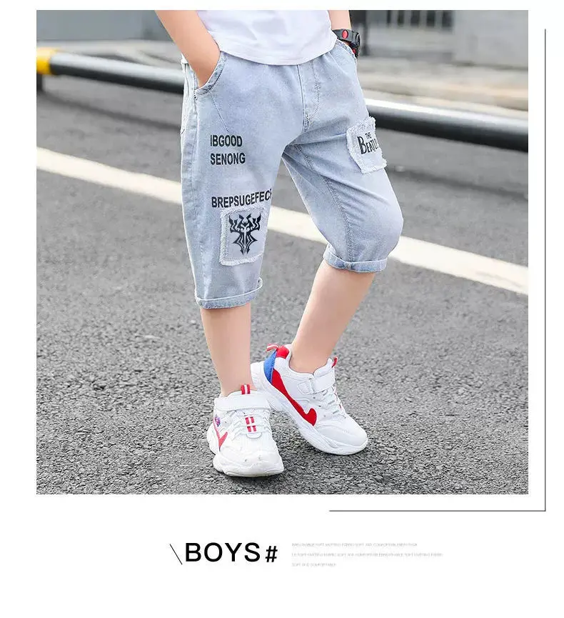 Children's Hole-Denim Splicing Shorts