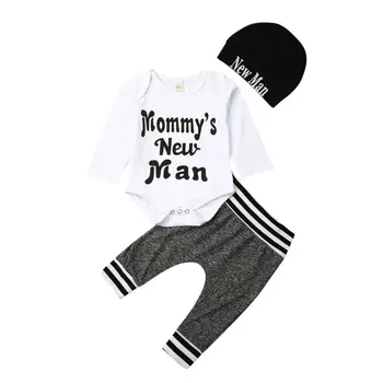 Toddler Newborn Infant Baby Boy Clothes Set Spring Mommys New Man Long Sleeve Letter Bodysuit Pants Hat Clothing Outfit 3Pcs
Toddler Newborn Infant Baby Boy Clothes Set Spring Mommys New Man Long Sleeve Letter Bodysuit Pants Hat Clothing Outfit 3Pcs