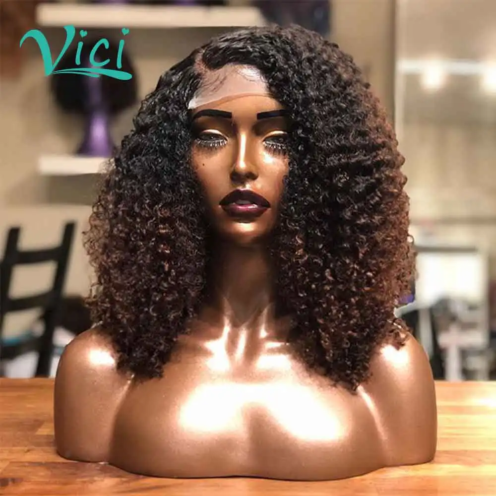 

Curly Human Hair Wig Ombre Short Bob Honey Blonde Lace Front Wigs Full 150 Density 4x4 Lace Closure Wig Highlight Kinky Curly