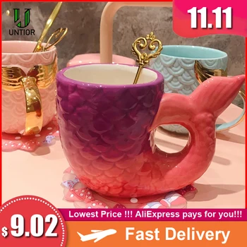 UNTIOR 420ml Creative Mermaid Mug Pearl Glaze Gold Handle Ceramic Mermaid Tail Coffee Mug Gift For Birthday Wedding Ceramic Cup
UNTIOR 420ml Creative Mermaid Mug Pearl Glaze Gold Handle Ceramic Mermaid Tail Coffee Mug Gift For Birthday Wedding Ceramic Cup