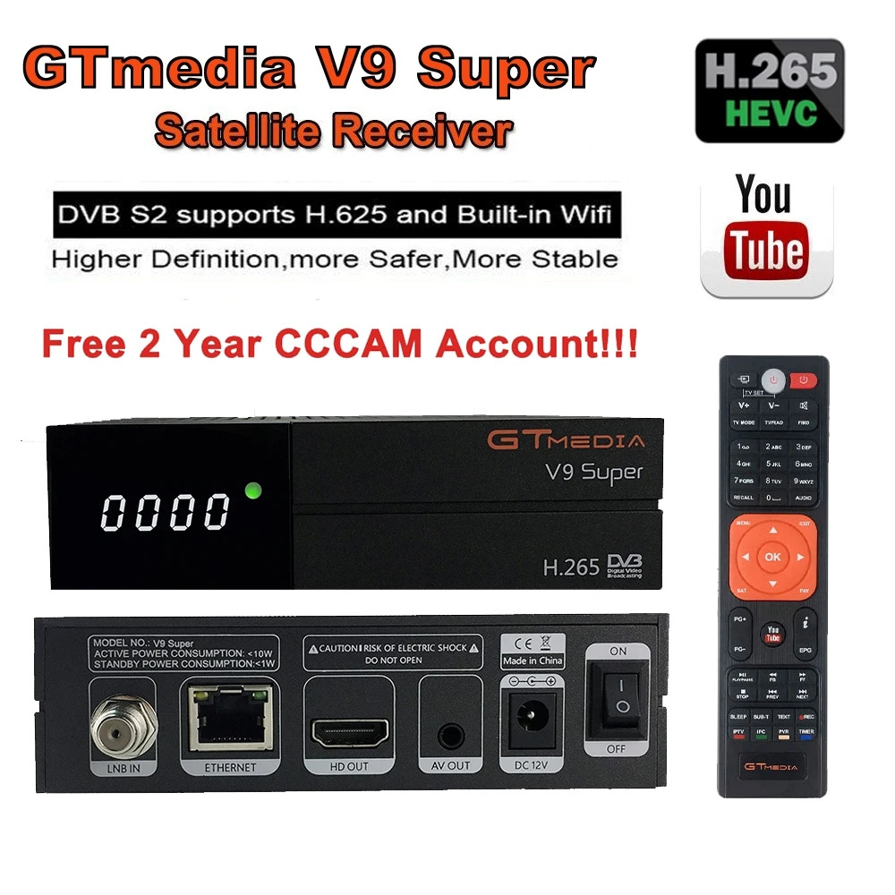 GTMedia V9 Super Satellite Receiver Bult-in WiFi with 2 Year Spain Europe Cccam Full HD DVB-S2/Freesat V9 Super Receptor tv box
GTMedia V9 Super Satellite Receiver Bult-in WiFi with 2 Year Spain Europe Cccam Full HD DVB-S2/Freesat V9 Super Receptor tv box
